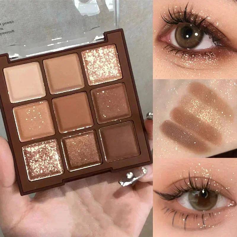 9 färger Choklad Ögonskugga Palett Pearly Matte Earth Color Ögonskugga Palett Glänsande paljetter Ögonpigment Varaktig makeup brown