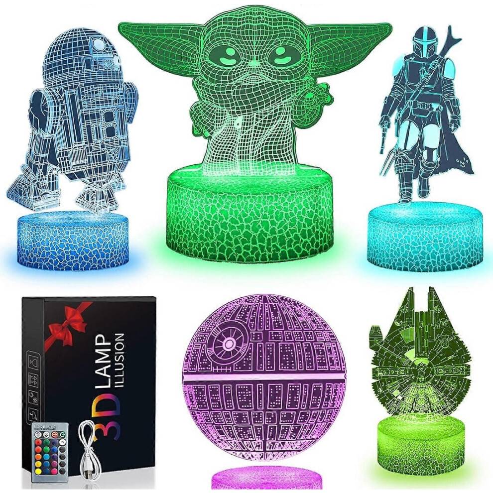 3D Illusion Star Wars nattlampa för barn – 5 mönster och 16 färger Byta Star Wars-leksak med