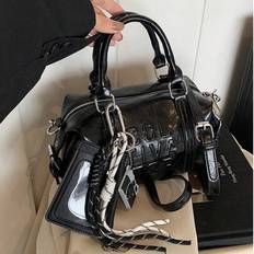 Bokstavstryck i PU-läder Tofs Vintage Tote Bag & Crossbody Bag - Svart