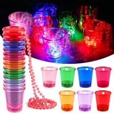 Spotglas med kedja, 14 st självlysande färgglada shotglashalsband, återanvändbart shotglas med kedja, hängande shotglas i plast för bröllop, fester och presenter