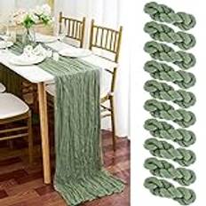 YMHPRIDE 10-pack ostduk bordslöpare, 90 x 300 cm salvia grön rustik gasväv boho bordslöpare, ostduk bröllop bordsduk dekor bordsduk för bröllopsfest brud dusch bordsdekorationer