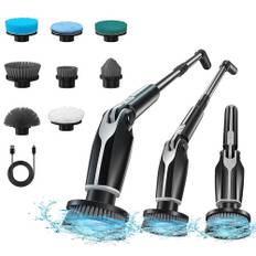 9-in-1 Electric Spin Scrubber with 9 Brush Heads Cordless Cleaning Brush Scrubber Telescopic Handle svart