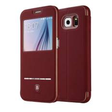 Baseus L�der Window View Cover til Samsung S6. R�d.