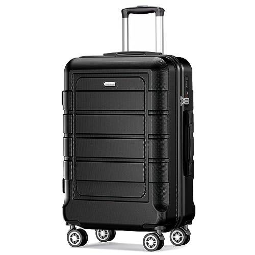 SHOWKOO Resväska Hårt Skal 66CM Lätt PC+ABS Resväska Hållbar Bagage Robust Handbagage med TSA-lås och 4 Spinnhjul Hjul, L- Svart