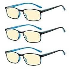 Suertree Blaulicht läsglasögon 3-pack 90 % anti-blåljus gula glasögon UV-skydd datorglasögon ögonutseende läshjälp för kvinnor män 3,5 x BM141T