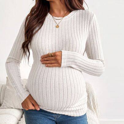 Maternity höst casual enfärgad slim fit långärmad t-shirt - Vitt (L,M,S,XL,XS,XXL,XXS,XXXL,XXXXL)