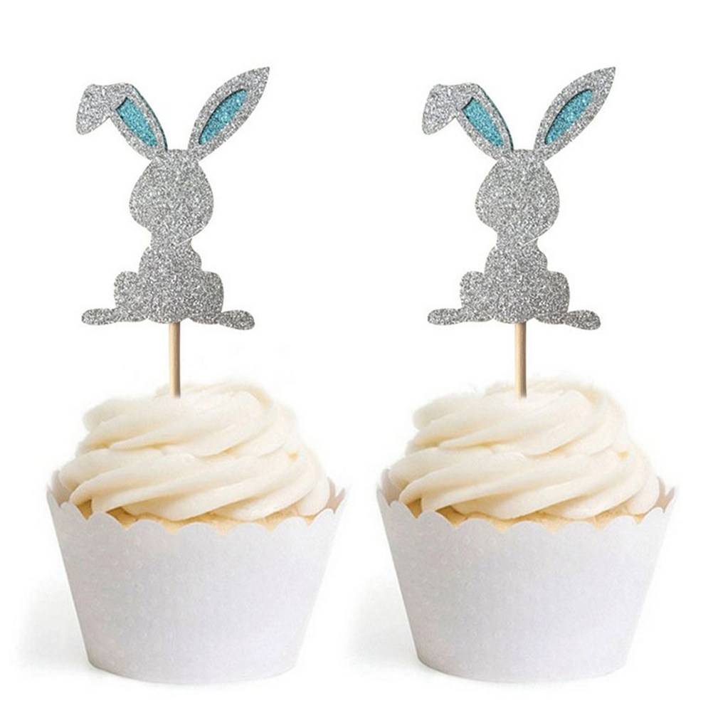 48Pcs Easter Rabbit Cake Picks Wooden Paper Cupcake Toppers Lovely Novel Design Cake Adornments for Birthday Wedding