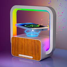 AUYLE Bluetooth Lautsprecher mit Nachtlicht und Wireless Charger, Touch Dimmbar Nachttischlampe mit Gibt 5 RGB Lichtmodi, Musikbox und Induktive Ladestation, Männer, Frauen (Silbrig)