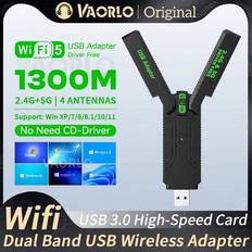 1300 Mbps WiFi USB-adapter Dubbelband 2.4G & 5 GHz Wi-Fi-dongel 4 antenner USB 3.0 höghastighets 802.11AC trådlös mottagare för PC/Laptop - Svart (En-Storlek)