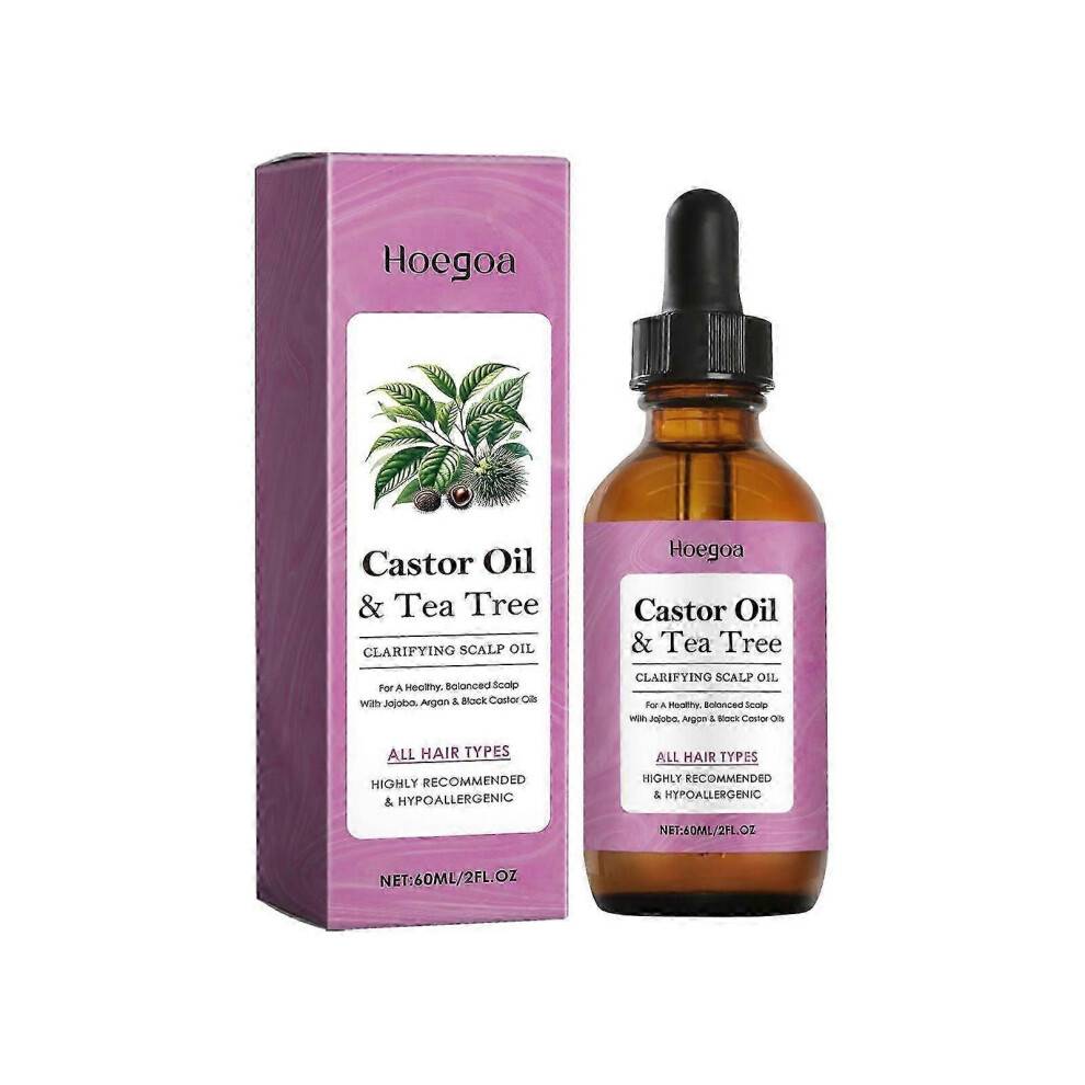 Castor Oil and Tea Tree Clarifying Scalp Oil, 60ml Organic Formula to Moisturise and Balance Scalp, Reduce Dryness