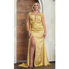 May Queen RQ8045 - Sheer Long Sleeve Ruched Prom Gown