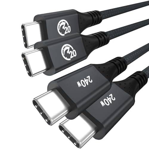 240W USB C till USB C Kabel 2M (2-pack), UseBean USB 3.2 Typ C Gen2 20 Gbit/S Dataöverföringskabel PD Snabbladdning,4K Video Nylon Flätad för MacBook Pro,iPad Pro,Galaxy S23 Ultra S23+ S22