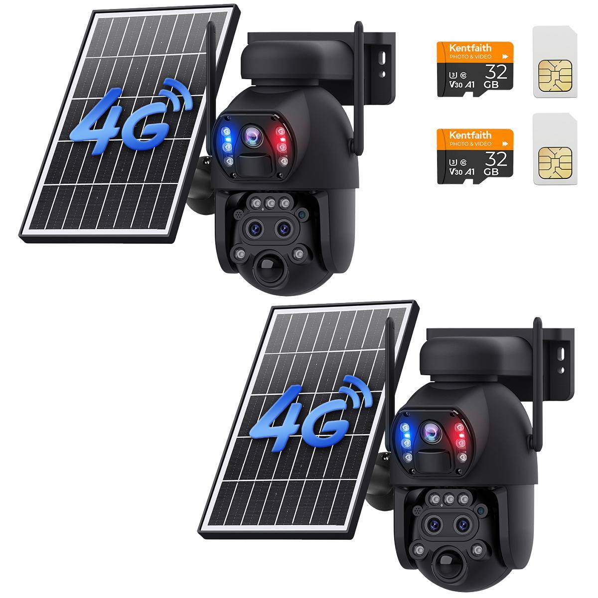 KENTFAITH 4G Solar Security Camera with Triple Lenses, Dual PIR Sensors, 2K Live View, 15X Hybrid Zoom, 12000mAh Battery, 6W Solar Panel, For Outdoor Large Area Monitor, Kentfaith