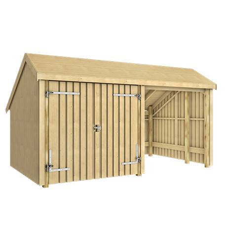 Multi Trädgårdshus 10,5 m2 - 2 moduler med db.dörr och öppen framsida