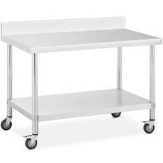 Cateringbord i metall på hjul med hylla och kant, STÅL 70 x 120 cm