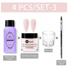 4 st Akryl Nail Kit, Nagel Akryl Pulver Och Flytande Set, Kristall Flytande Set Med Nagelborste, Rosa Nail Powder Kit, För Akryl Nail Extension Carvin - Multifärgad