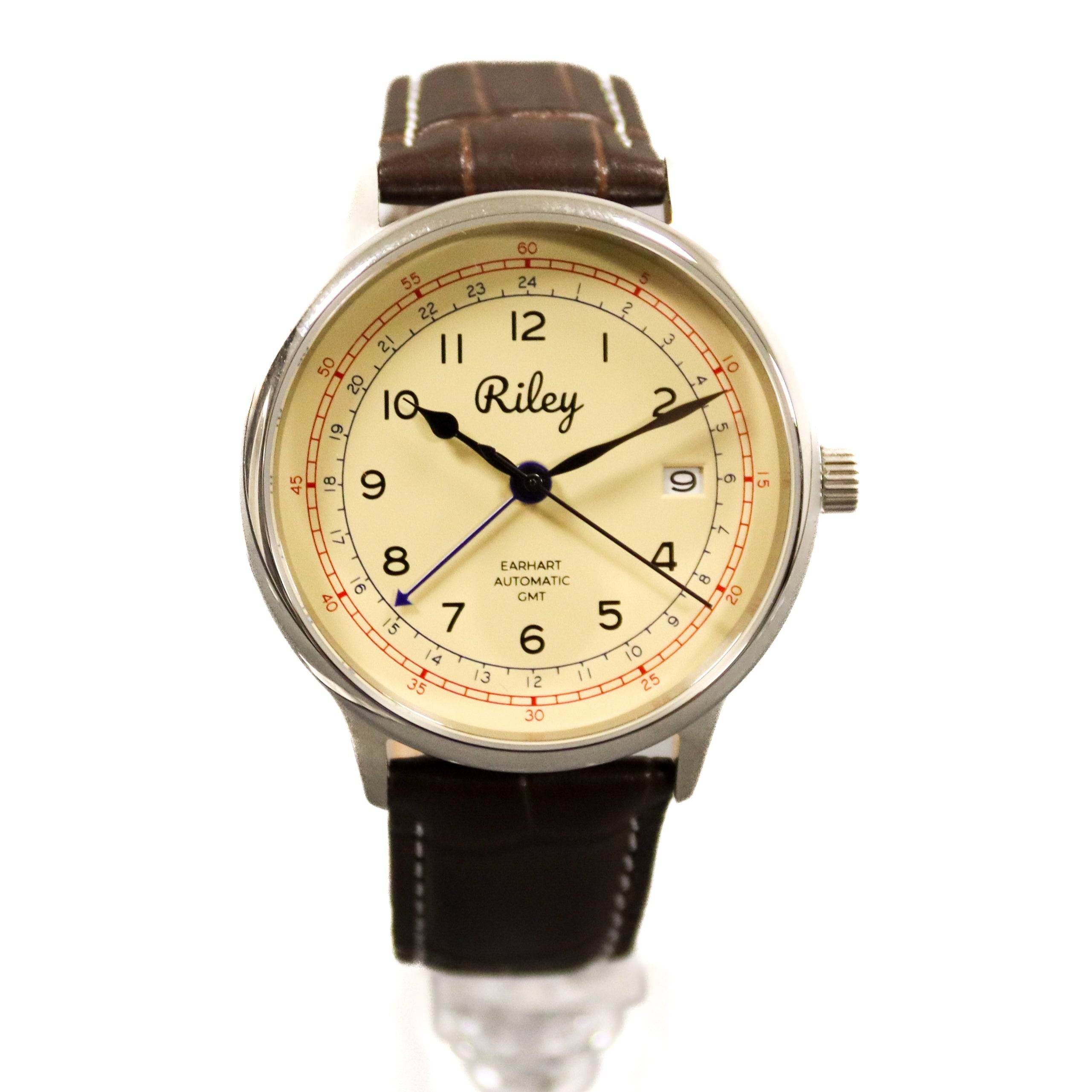 Amelia Earhart Automatic - AE01-GMT - Classic Cream / Leather Strap (Quick Release Clasp)