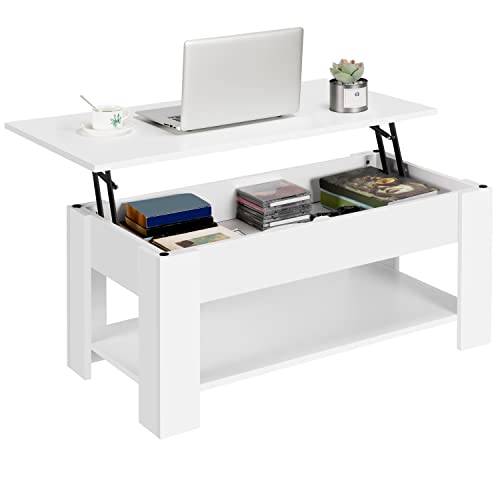 Yaheetech Soffbord med höjdjusterbar platta, modern vitt utdragbart vardagsrumsbord, kontor