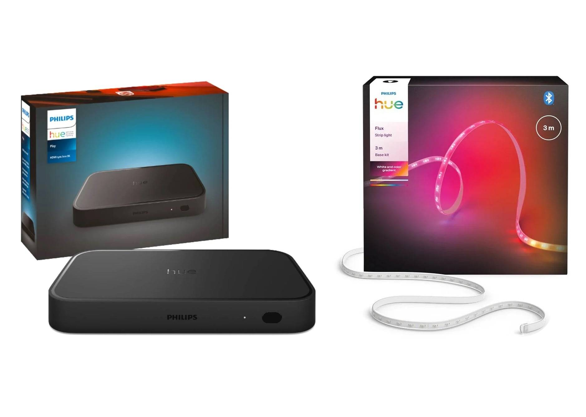 Philips Hue Sync Box Gen 2 + Flux Gradient Lightstrip 3m – Pakke med Reaktiv Belysning - Fri fragt og klar til levering - Prismatch