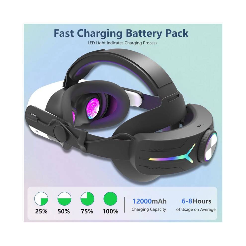 RGB Light Fast-Charging for Meta Quest 3/3S Battery  Strap Extends 4-6 Hours Playtime Black