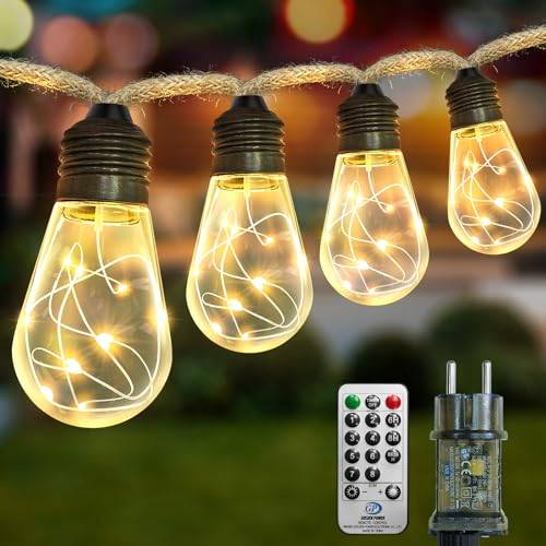 Lichterkette Aussen Strom, Lichterkette Glühbirnen Innen 6M, Warmweiß Lichterkette Timer mit 20 Glühbirnen, 8 Modi LED Lichterketten Innen mit Stecker, Vintage Deko für Garten Balkon Party Hochzeit