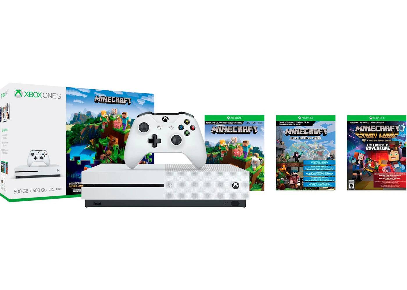 Microsoft Xbox One S 500GB Minecraft Bundle Console (ZQ9-00288) White - One Size (One Size)