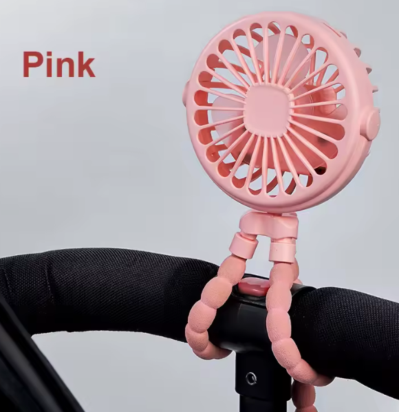 Transportabel mini fan pink - Universal blæser til barnevogn, cykel etc. - 3 styrker/genopladelig