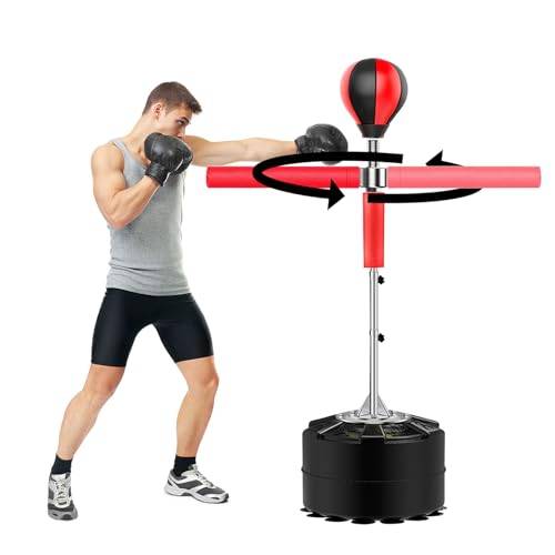 SOLOCJNL Multifunktionell boxningssäck, höjdjusterbar fristående boxningssäck med 360 graders rotationsstång för hem och gym vuxna punchingbal