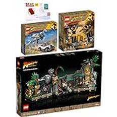 Lego Indiana Jones set med 3 delar: 77012 flykt från jaktplanet, 77013 flykt från graven och 77015 gyllene guddens tempel 1x exklusiv första brev/90 år lego