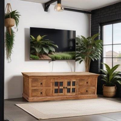 TV Bänk Diu natur 4 lådor + glasdörr 180x50x55cm