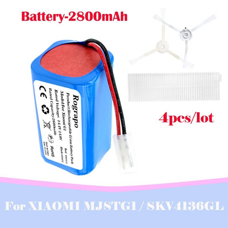 14.8v 3400 mah li-ion batteri sidoborste filtersats för xiaomi g1 mi robot dammsugare mjstg 1 skv 4136gl tillbehör - 2800 mah batteri