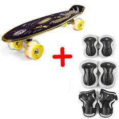 California Golden Speed Skateboard Med LED-Lys + Beskyttelsessæt (11+ år) Large Sort/Grå