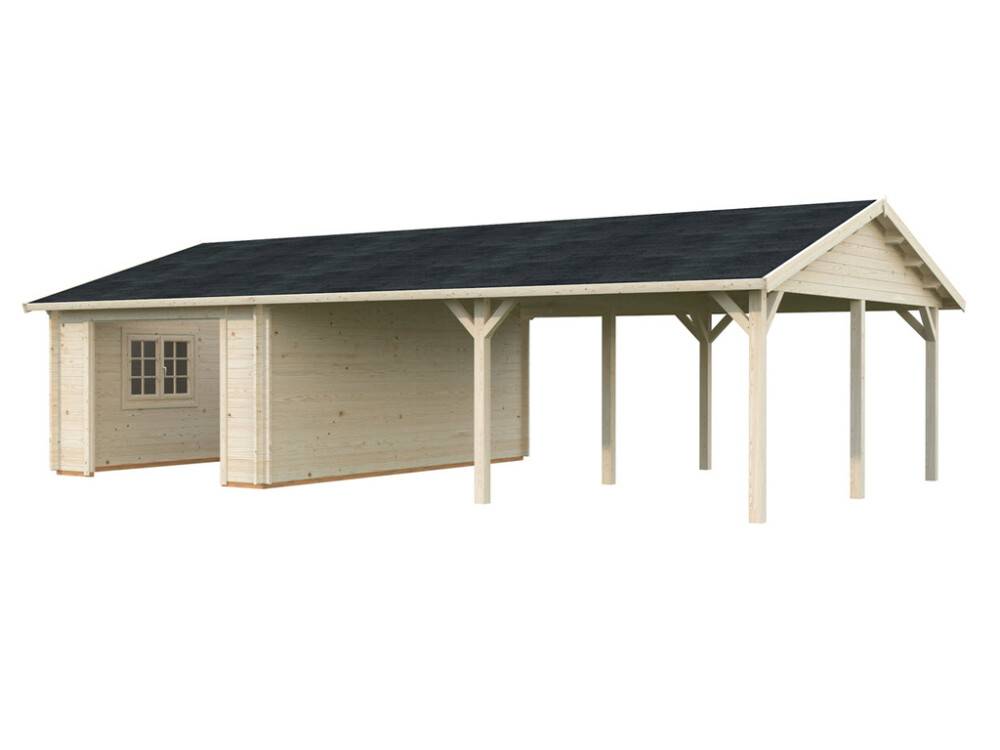 Palmako garage Roger hvidtrykimprægneret 19+33,2 m²
