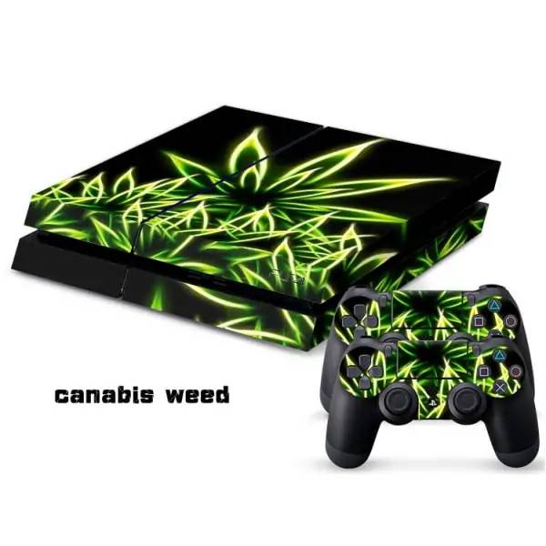 PS4 skin til konsol og to controllere. Cannabis.