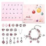 Naler 24-delat amuletter adventskalender rosa smycken hänge glaspärlor med kedjor och armband till jul julklapp
