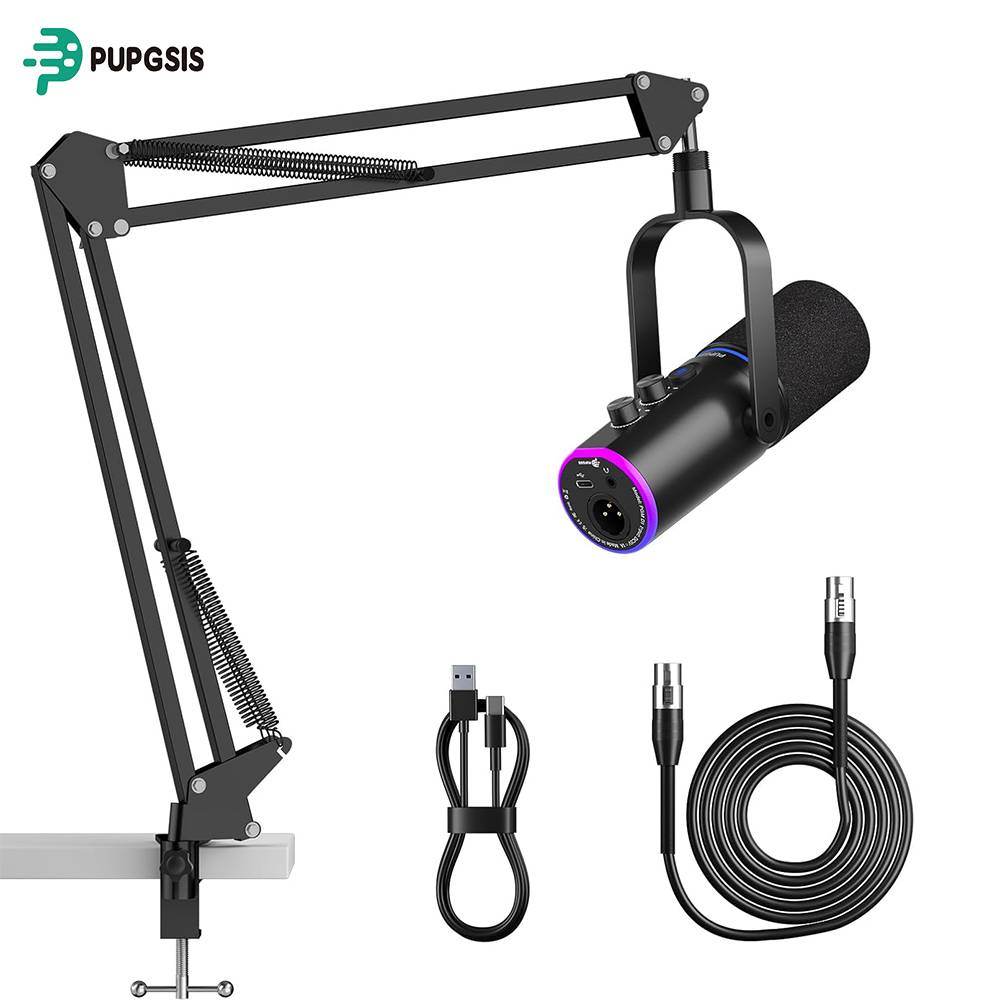 XLR/USB Gaming Microphone Kit: Dynamic PC Mic for Streaming Podcasting,  Mute Button, Reverb Effects, RGB Computer Mic with Arm