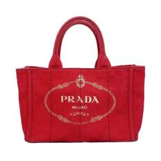 Prada Vintage, Pre-owned, Dame, Rød, ONE SIZE, Uld, Brugt lærredstote taske Rød logo
