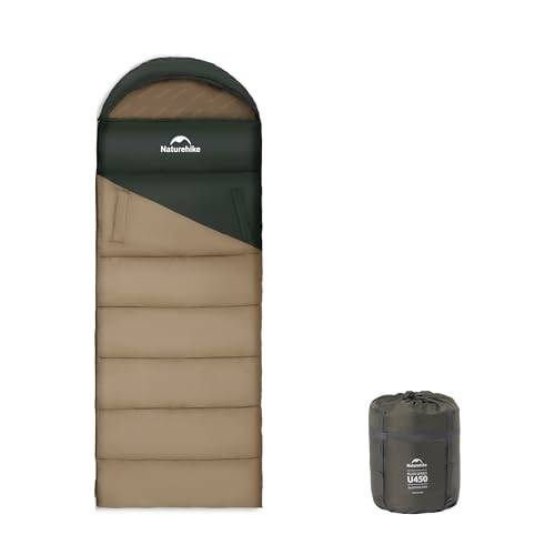 Naturehike Sovsäck med huva, täcksovsäck för camping, lätt och bekväm, perfekt för utomhusäventyr och resor (mörkgrön och brun/höger (3,9~−1,3 ℃))