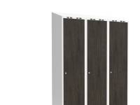 (ComputerSalg) Garderobeskab 3x400 mm Skråt tag Hel søjle Laminat dør Nocturne wood Cylinderlås