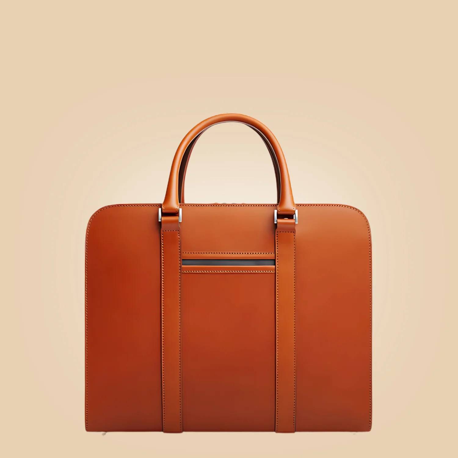 Classy Tan Leather Double-Zipper Laptop Briefcase Bag