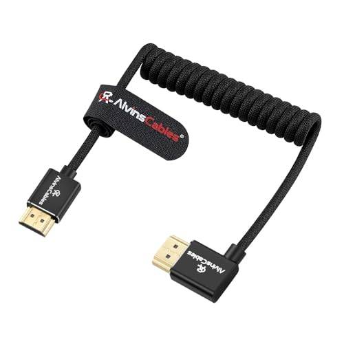 Alvin's Cables 8K 2.1 HDMI höghastighets flätad lindad kabel rak till rät vinkel för Atomos Ninja V, Portkeys BM5, för Feelworld Monitor, för Canon C300, Z CAM E2, Sony FS5| FS7| A7S3-kameror