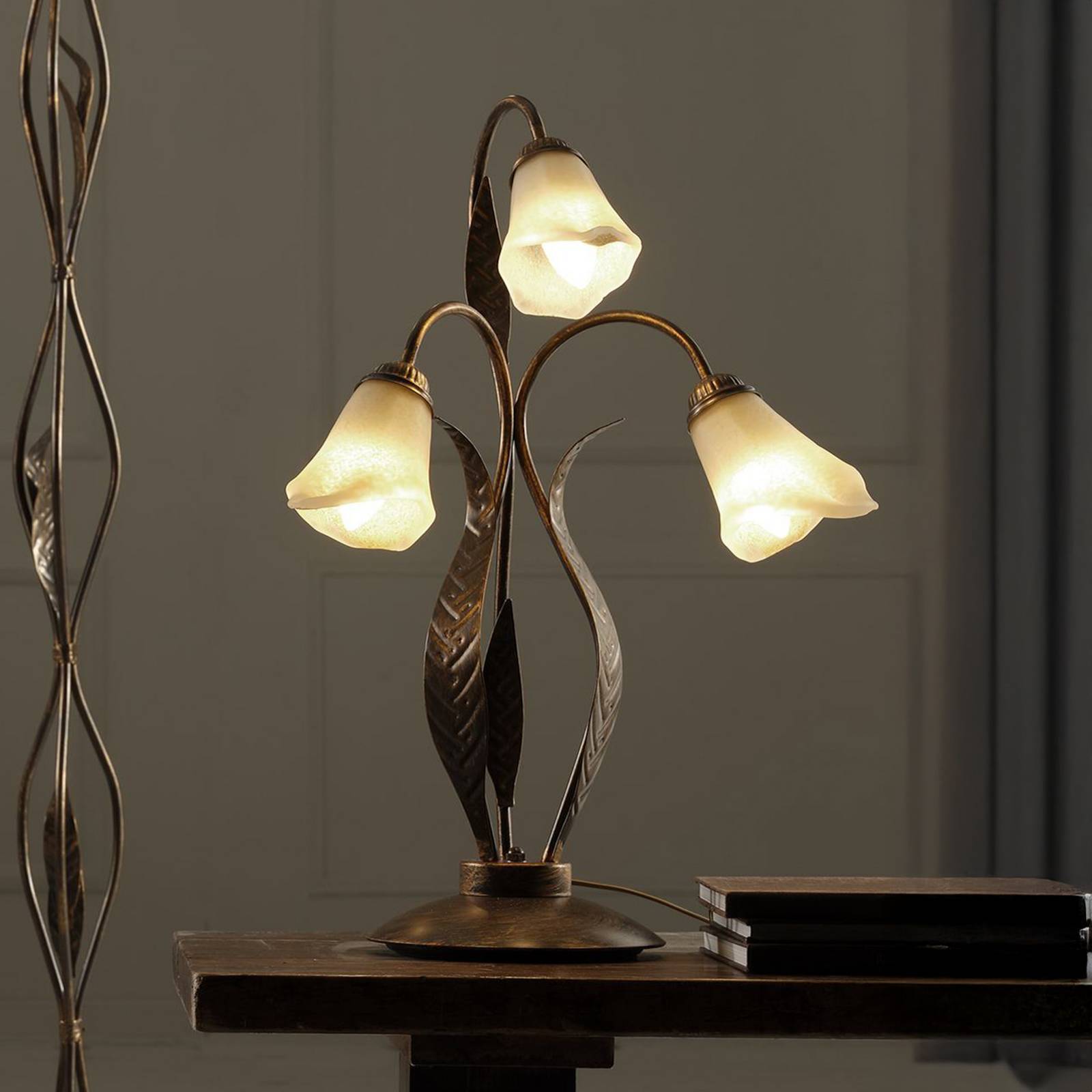 Alga bordslampa, 3 lampor, järn, glas, Florentine ONLI, Brun / mässing, Vardagsrum / matsal, Metall, Florentinsk, Bordslampa
