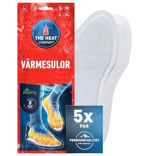 THE HEAT COMPANY Fotvärmare för innersula – 5 par – extra varm – 8 timmars värme – omedelbar värme – luftaktiverad – rent naturlig – medelstorlek: 5,5-7