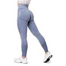 Bellivalini Sportleggings för damer med hög midja Push Up Scrunch Fitness Sömlös Figurformande BLV50-254 (Blå Melange, S)