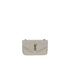 Saint Laurent, Väska, Dam, ONE Size, Läder, Vadderad läder axelväska med YSL-logotyp - white (ONE SIZE)