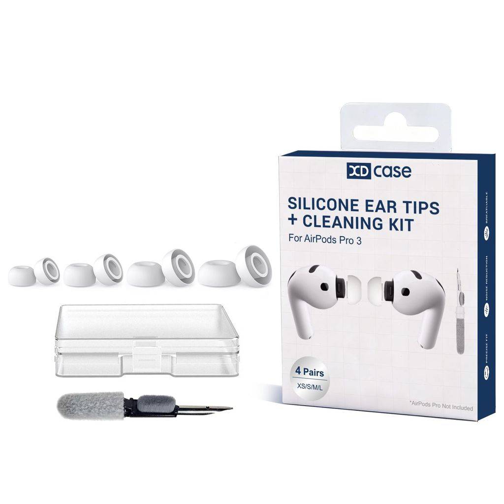 XDcase AirPods Pro 3 Silikone Ørepropper + Rengøringsbørste, 4 Par – Hvid