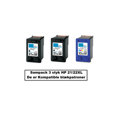 Sampack med 2x HP 21XL og 1x HP 22XL. Kompatible blækpatroner indeholder i alt 62 ml.