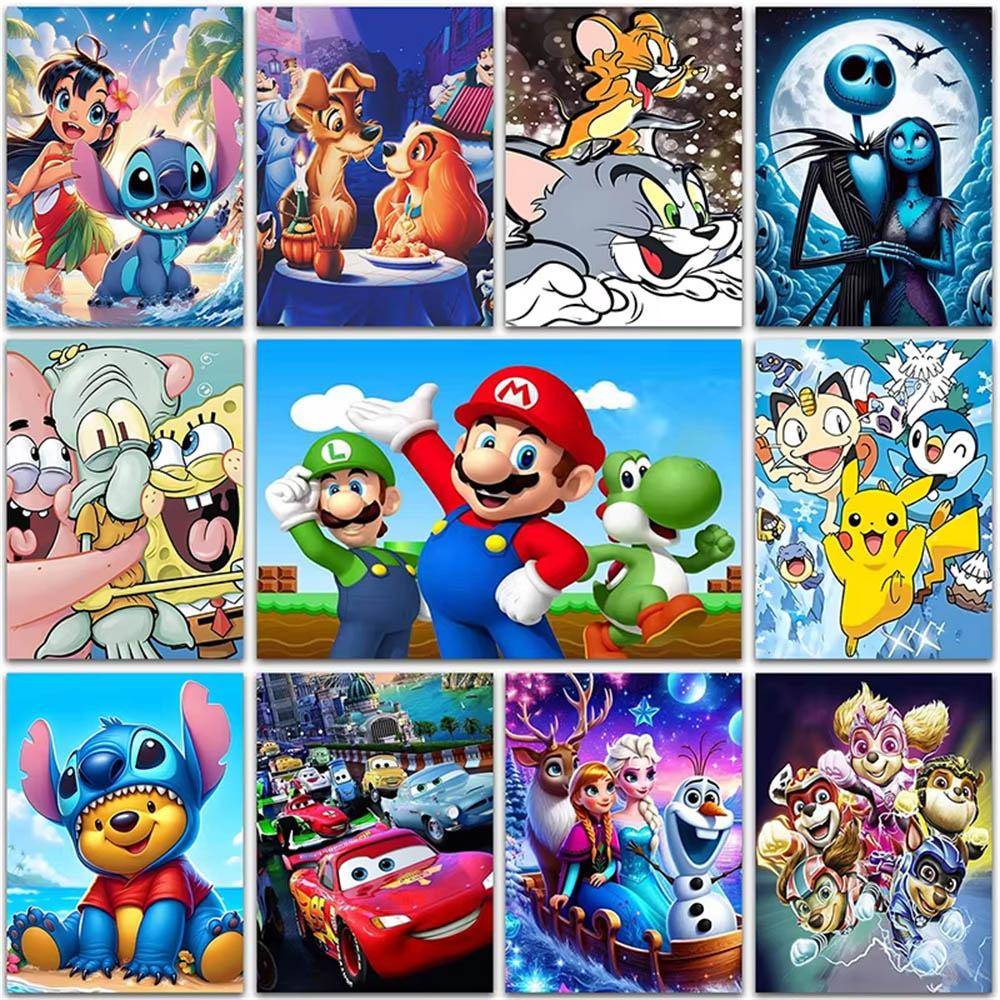 Disney Diamantmålningskit Super Mario Lilo och Stitch Pokemon Heminredning Konst Full Rund Broderimosaik Korsstygn