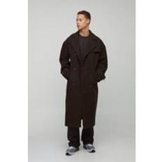 Mens Tall Oversized Double Breasted Trench Overcoat in Chocolate