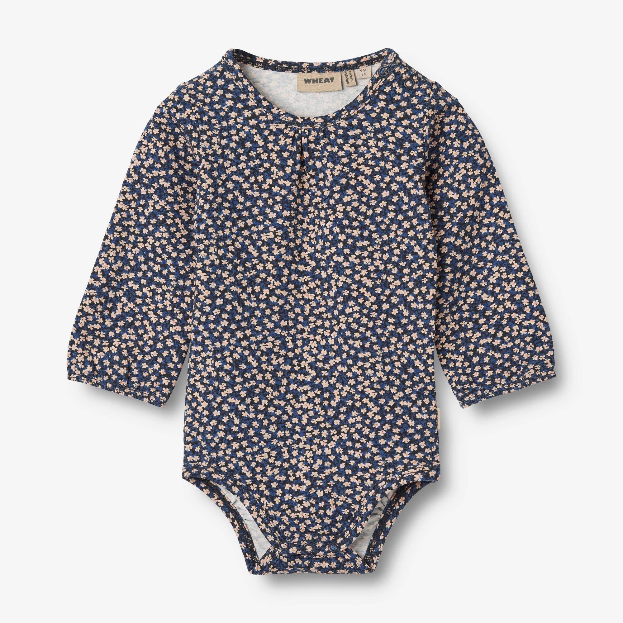 WHEAT® - Langærmet Body Elmine - blue flowers - Str 92.